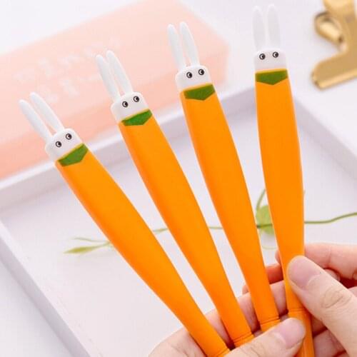5pcs Black Ink Soft Flat Penholder Carrot Rabbit Head Signature Gel Pen Stationery Student Writing Office Bussiness Neutral Pen
