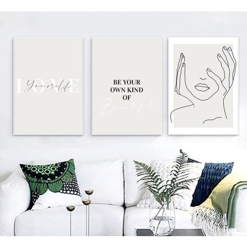 Abstract Line Poster Neutral Grey Inspirational Quote Wall Art Print Nordic Canvas Painting Minimalist Picture Living Room Decor