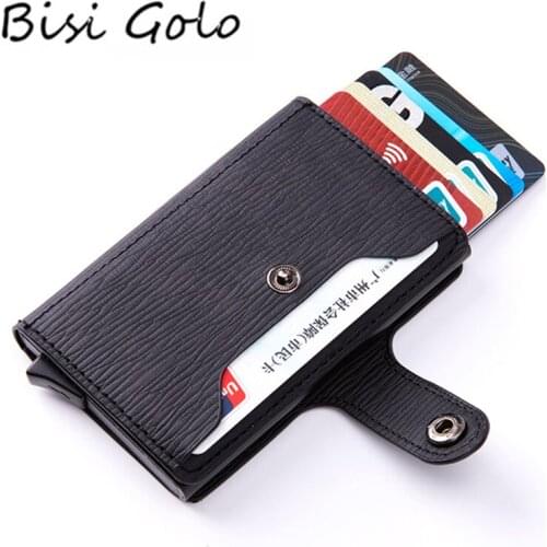 BISI GORO 2020 RFID Hasp Card Holder Weave Pattern PU Leather Clutch Pop-up Wallet Aluminum Box Slim Thin Smart New Card Case