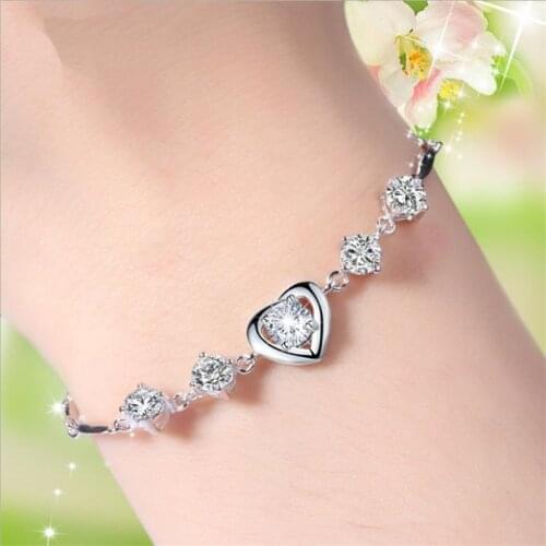 Everoyal Trendy 925 Sterling Silver Bracelets For Women Jewelry Fashion Zircon Heart Bracelet Girls Lady Valentines Day Bijou