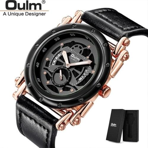 Oulm Mens Watches Mens Quartz Casual Leather Strap Wristwatch Sports Man Military Male Watch Clock Relogio Masculino