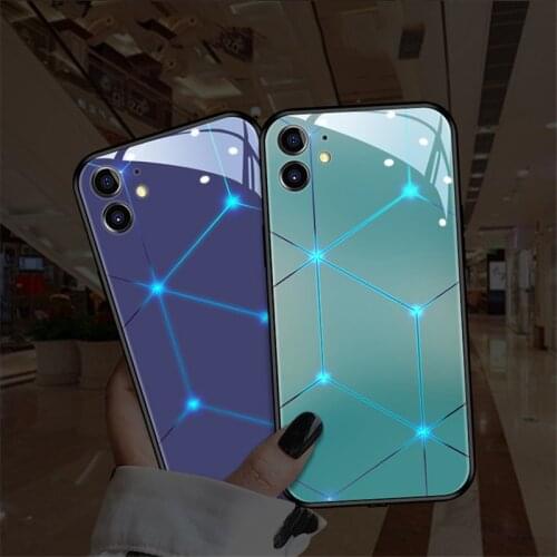 For iPhone 12 mini 11 Pro Max 8 7 6s Plus LED Flash Call Light Luminous Phone Case X XS MAX XR Cute unicorn tempered glass cover