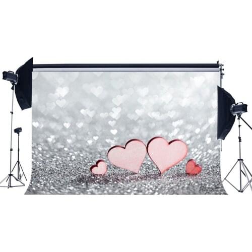 Photography Backdrop Valentines Day Red Heart Bokeh Silver Glitter Sequin Wedding Backdrops Baby Kids Portrait Background