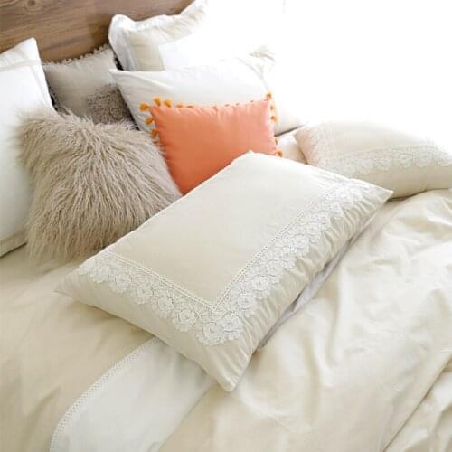 Ins Hot French chic white lace 100% cotton decorative bedding pillowcases cover Modern princess ruffles flouncing
