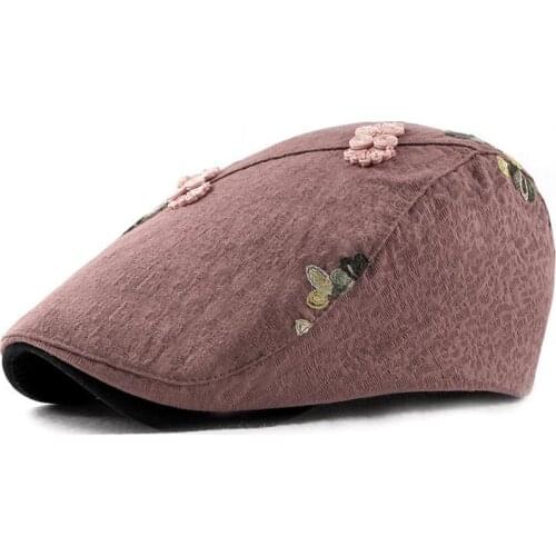 Cotton Spring Autumn Flower Newsboy Caps Flat Peaked Cap Women Painter Beret Hats 50