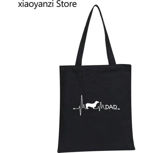 Heartbeat pulse line dachshund teckel dad dog Canvas Handbags Customize Eco Reusable Shoulder Bags Standard Student Books Bags