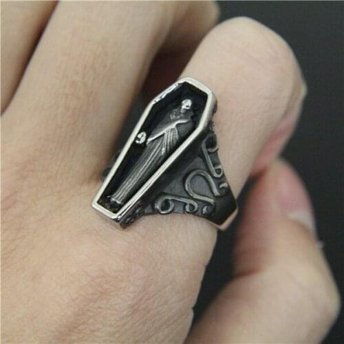 New Arrival Coffin Ring 316L Stainless Steel Mens Women Ring Fashion Cool Siver Vampire Ring