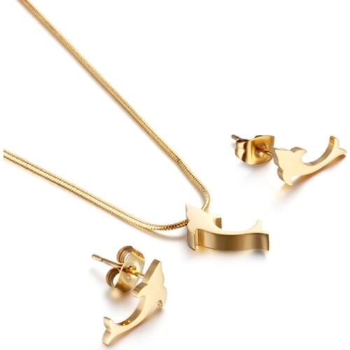 Korean version of simple and exquisite female jewelry dolphin earrings necklace set Valentines day gift Unforgettable love