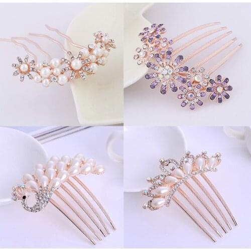 Pretty Animal Leaf Flower Designs Sparkling Crystal Imitation Pearls Bridal Hair Combs Tiara Women Wedding Accesories