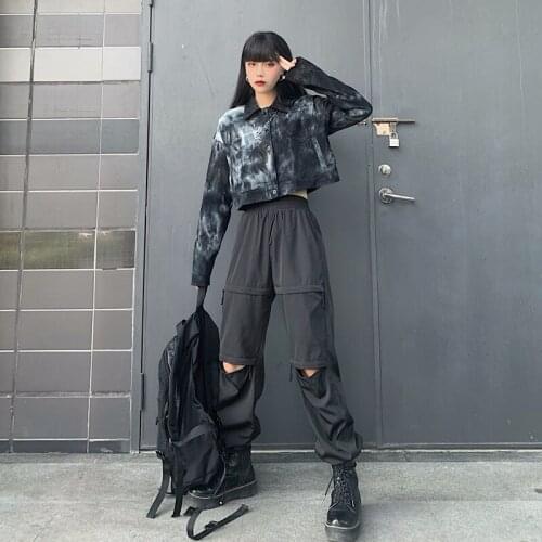 Women Jacket Tie Dye Jacket Women Vintage Streetwear Womens Clothing Button Pockets Long Sleeve Short Jackets For Women 2021