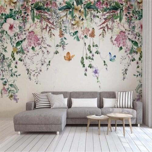Milofi custom mural Nordic modern fresh watercolor vine flower living room bedroom background wall paper mural