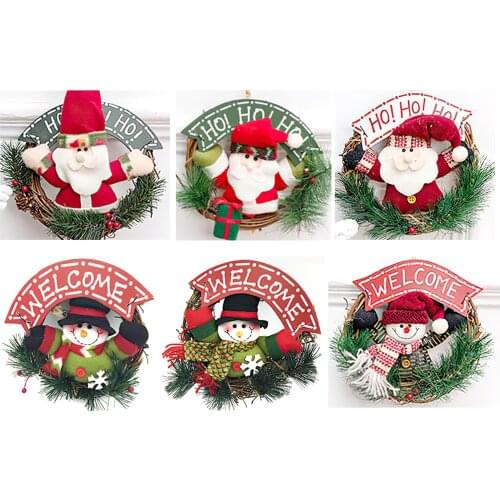 New Year 2022 Decor Christmas Decorations Wooden Merry Christmas Garland Wreath Decor Wall Hanging Door Ornament Santa Snowman