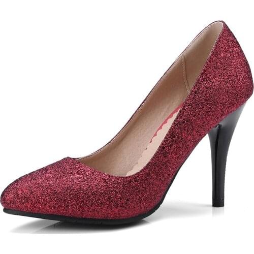 The new spring 2018 fashion sequins pointed mouth shallow super high with fine with 32-44 yards bride shoes 18327