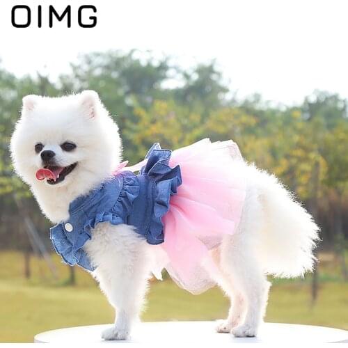 OIMG Dog Dress For Small Dogs Clothes Denim Wedding Dresses For Dog Pet Princess Puppy Jeans Skirts Pomeranian Spitz