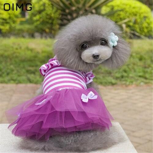 OIMG Pet Princess Dress Color Block Striped Cat Dog Dresses For Small Dogs Clothes Pomeranian Spitz Teddy Puppy Skirts