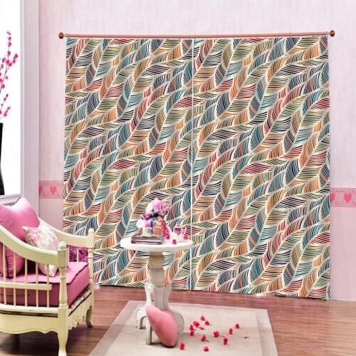 Custom Light Color Abstract Pattern Colored Leaves Curtains Polyester Fabric Print For Living room Bedroom Blackout Drapes Sets
