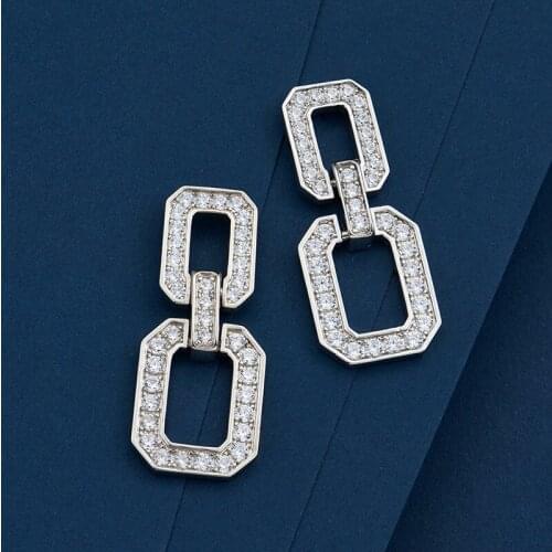 Square earrings micro inlaid zircon simple and fashionable rectangular womens earrings