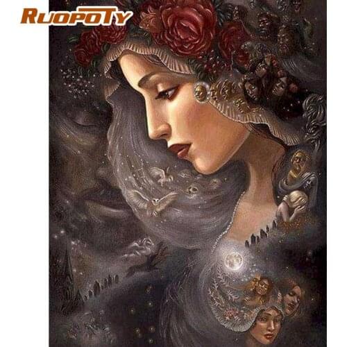 RUOPOTY DIY Paint By Numbers For Adults 40x50cm Framed Woman Figure Oil Painting By Number Acrylic Pigment Draw Canvas Craft