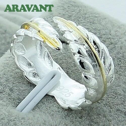 Silver Color Feather Adjustable Finger Rings For Women Fashion Engagement Jewelry