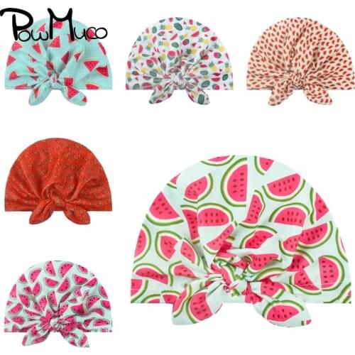 Powmuco 19*17 CM Fashion Watermelon Pattern Baby Girls Hats Printed Bunny Ears Infant Caps Breathable Kids Bonnet Birthday Gifts