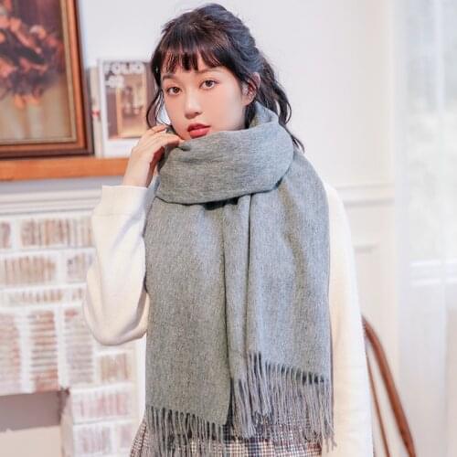 Women Winter Warm Shawls and Wraps Solid Tassels 100% Wool Soft Pashmina for Ladies Solid Luxury Designed Brand Pure Wool Scarf