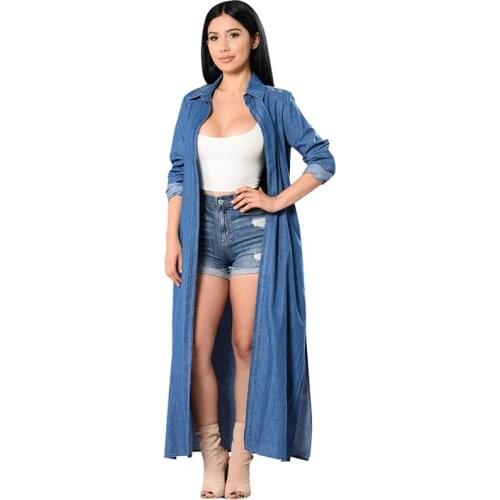 Trench Coat European American Fashion Womens Long-sleeved Denim Windbreaker Casual Summer Sexy Cardigan Denim Coat Cloak Q176