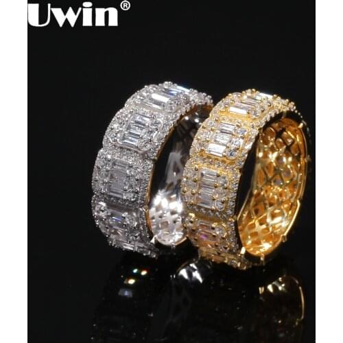 UWIN 8mm/10mm Baguette Cluster Ring Full Iced Bling Cubic Zirconia Mens Women Hiphop Rings Fashion Silver Color Jewelry
