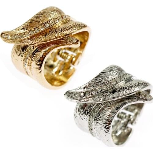 Vintage Sparkling Leaves With Rhinestone Rings For Women Girls Fashion Rose Gold Silver Color Open Leaf Simple Finger Rings Gift