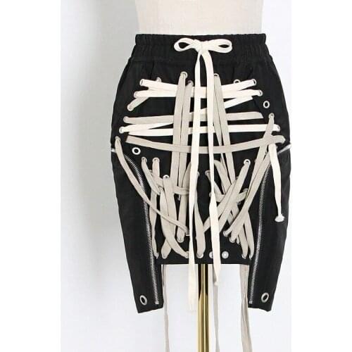 Female Lace Up Bowknot Elastic High Waist Streetwear Skirts For Women Holl S-XL