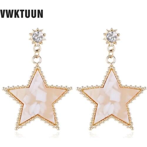 Kymyad Crystal Geometric Earrings For Women Long Statement Earrings Heart Star Pendant Earring Cute Earings Fashion Jewelry