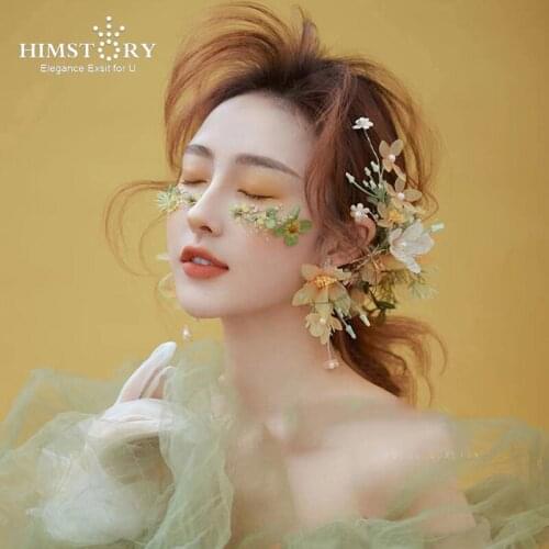 HIMSTORY Spring New Girls Flower Wedding Hairpins Orange Color Sweet Bridal Hairstyle Hair Jewelry Accessories Head Decoration