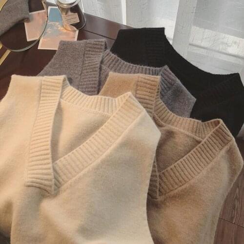 Women Vest 2021 Preppy Style Fashion Loose Knitted Vest Sweater V Neck Sleeveless Sweater Female Waistcoat Chic Tops