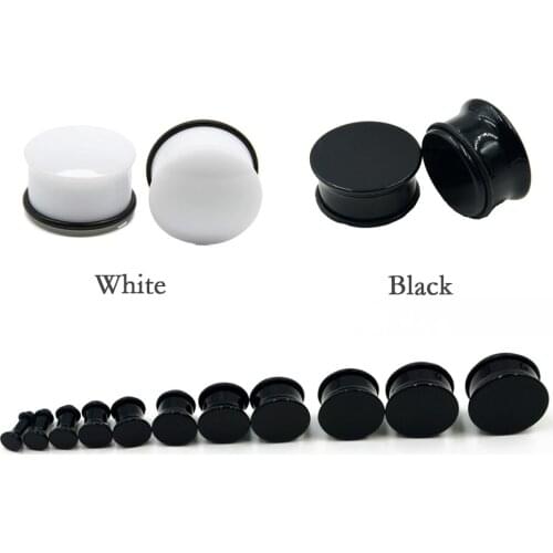 1 Pair Black & White Acrylic High Polished Single Flared Flesh Ear Gauges Expander Stretcher Body Piercing Jewelry