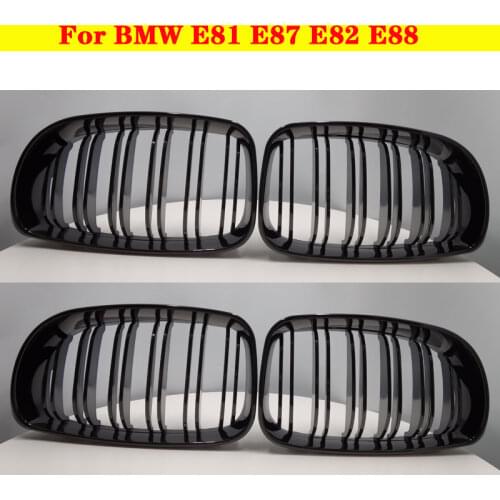 For BMW E81 E87 E82 E88 120I 128I 130I 135I 1 Pair Gloss Black Front Kidney Grill Double Line Grille Repair Part Grill 2007-2011