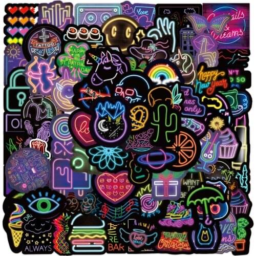 10/30/50/100PCS Neon Light Graffiti Sticker Gifts Toys for Children Anime Animal Cute Decals Stickers to Laptop Phone Guitar Car