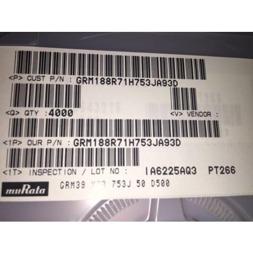 10pieces GRM188R71H753JA93 0603 50V X7R 75NF