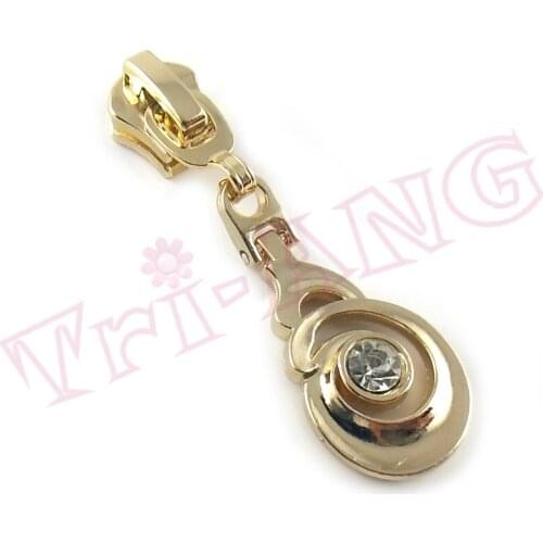 20pcs/lot, Gold Spindrift Shape Rhinestone 5# Metal Zipper Slider