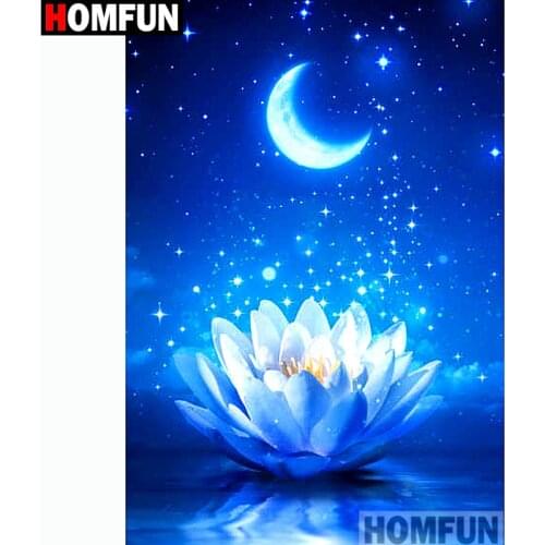 HOMFUN DIY Diamond Painting Cross Stitch Diamond Embroidery "Lotus moon" Full Rhinestone 5D Diamond Home Decor A13304