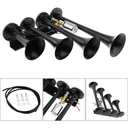 12V / 24V 185dB Car Air Horn Super Loud Four Trumpet Compressor Fit for Auto / Car / Vehicle / Truck / Train / Boat
