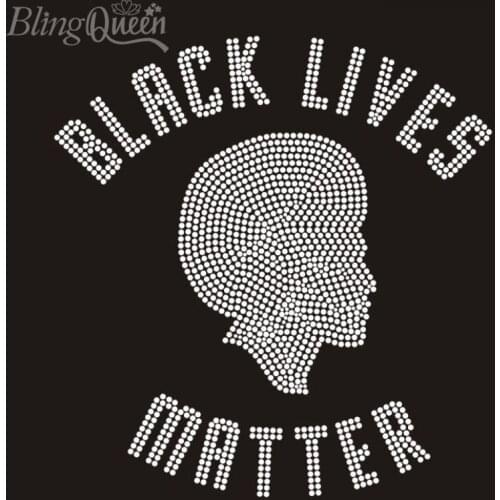 BlingQueen 25PCS/LOT Korean Hot Fix Rhinestone Transfers Motifs Iron On Appliques Black Lives Matter Design