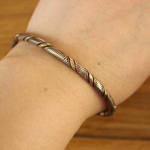 BR059 Nepal Tibetan Jewelry Copper Braided Open Back Adjustable Bangle Cuff Handmade Metal 4mm Girls Bracelet