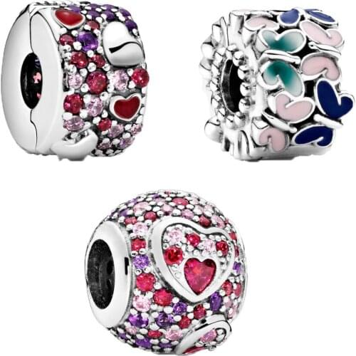 Fashion 925 Sterling Silver Beads Pave Colorful cylindrical Charm Fit Original Pandora Bracelets Gentle Women DIY Jewelry Gift