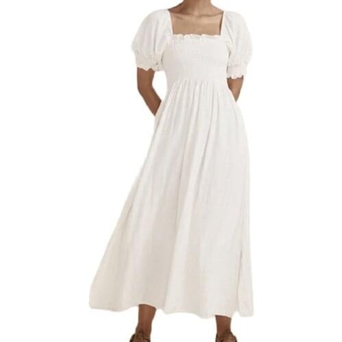 DOUJILI 2021 Fashion Summer White Dress Popular Style Solid Color Short Sleeve Elegant Long Dress Women