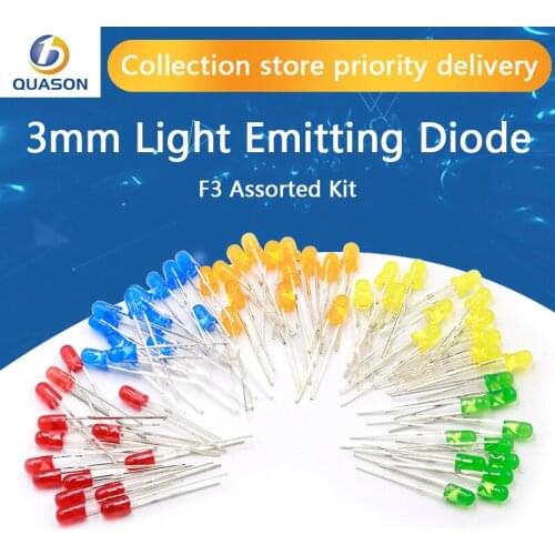 100pcs 3mm LED Diode F3 Assorted Kit White Green Red Blue Yellow Orange Pink Purple Warm White DIY Light Emitting Diode