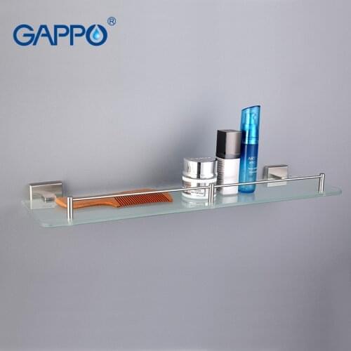 GAPPO Top Quality Wall Mounted Bathroom Shelves Bathroom Glass Shelf Restroom Shelf Hardware Accessories Bathroom In Two Hooks