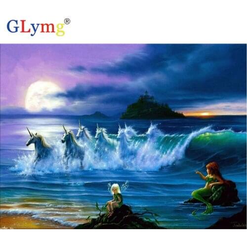 GLymg Needlework Unicorn Angel Diamond Painting Horse 5d Diy Diamond Embroidery Landscape Home Decoration Painting