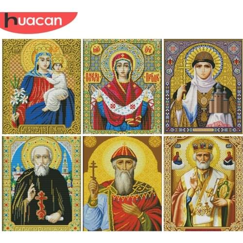 HUACAN Cross-Stitch Religion White Canvas Kits Embroidery Needlework Sets Cross Stitch Figure 11CT 14CT Gift Home Decoration
