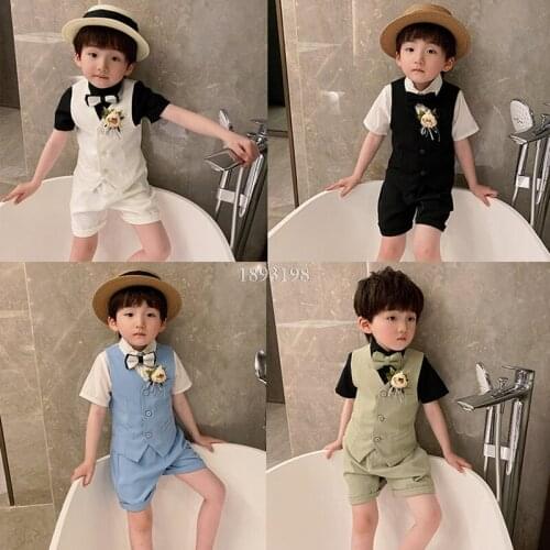 Children Summer Vest Clothing Set Korean Kids Candy Color Stitching Vest + Shorts 2pcs Outfit Kids Wedding Party Dress Costume