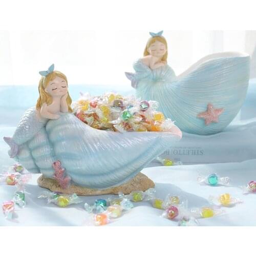 Creative Shell Mermaid Storage Box Fairy Garden Miniatures Crafts Resin Figurines Modern Home Decoration Accessories