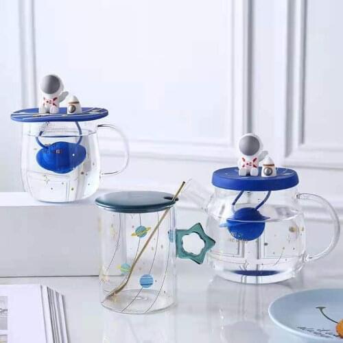 Creative 400mL/480mL/700mL Glass Cartoon Space Coffee Cup Teapot With Filter Cold Water Kettle Heat Resistant Tea Milk Mug